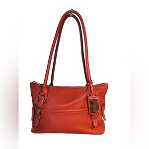 Tignanello Burnt Orange Pebbled Leather Shoulder Bag Tote